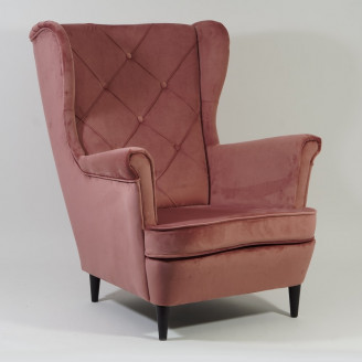 Skandynawski Fotel welurowy pikowany "chesterfield" Lady Velvet antyczny róż Signal do salonu, sypialni i poczekalni.