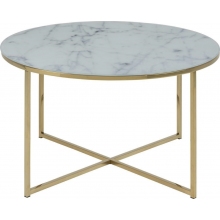 Nowoczesny Okrągły stolik kawowy z marmurowym blatem Alisma 80 złoty Actona do salonu, poczekalni lub kawiarni.