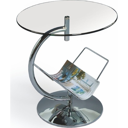 Nowoczesny Szklany stolik boczny z gazetnikiem ALMA 45 chrom/przezroczysty Halmar do salonu, poczekalni lub kawiarni.