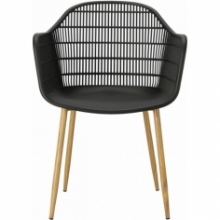 Skandynawskie Krzesło ażurowe z podłokietniakmi Becker czarne Simplet do salonu