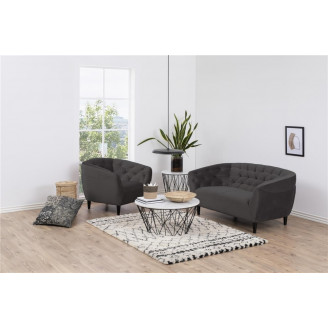 Stylowa Pikowana sofa welurowa 2 os. Ria Vic 150 szara Actona do salonu, poczekalni i kawiarni.
