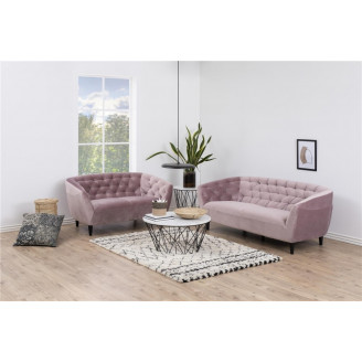 Stylowa Pikowana sofa welurowa 2 os. Ria Vic 150 różowa Actona do salonu, poczekalni i kawiarni.