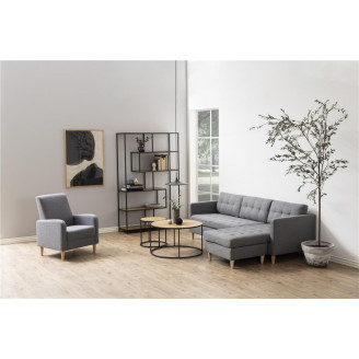 Industrialny stolik kawowy okrągły loft Seaford 80 dąb/czarny Actona do salonu i poczekalni.
