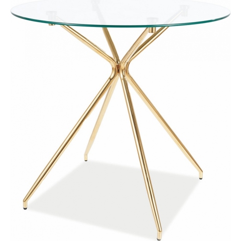Stylowy Stół szklany glamour na złotych nogach Azalia 80 przezroczysty Signal do salonu i kuchni