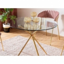 Stylowy Stół szklany glamour na złotych nogach Azalia 80 przezroczysty Signal do salonu i kuchni