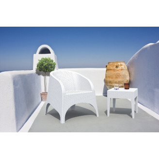 Stylowy Fotel ogrodowy technorattanowy Aruba biały Siesta do ogrodu na taras i balkon.
