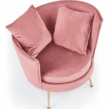 Nowoczesny Fotel welurowy ze złotymi nogami Almond różowy Halmar do salonu