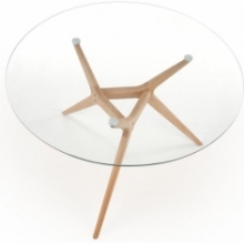 Stół szklany okrągły Ashmore 120 transparentny/naturalny Halmar do salonu i jadalni