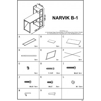 Biurko skandynawskie z regałem Narvik 120 biały/ dąb sonoma Halmar do pokoju