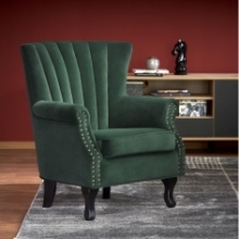 Nowoczesny Fotel welurowy angielski Titan ciemny zielony Halmar do salonu