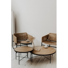 Okrągły stolik kawowy industrialny Tre 90 dąb/czarny Nordifra do salonu i poczekalni.