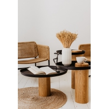 Stolik boczny drewniany z tacą Tyk 43 dębowo-czarny Nordifra do salonu i sypialni
