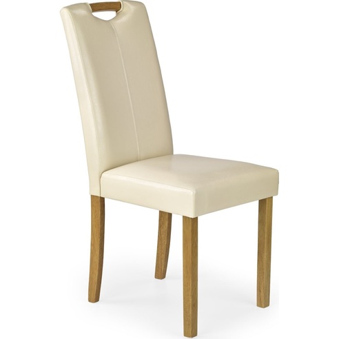 Klasyczne Krzesło z ekoskóry na drewnianych nogach CARO buk/kremowy Halmar do kuchni, salonu i jadalni.