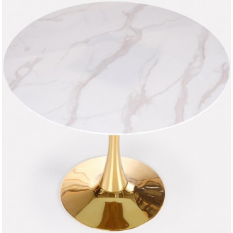Stół szklany glamour Halmar Casemiro 90cm - Biały marmur/Złoty