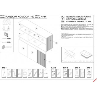 Komoda Random KM1 160x40 dąb wotan/czarny Halmar - Nowoczesny design
