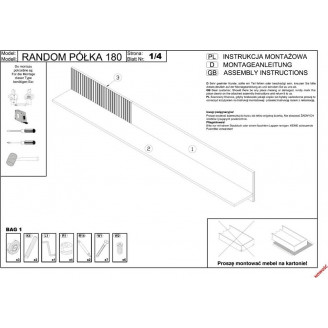 Półka wisząca Random 180x20cm Halmar - Loftowy Design | Regał Ścienny