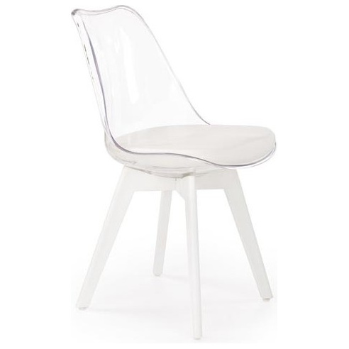 Skandynawskie Krzesło przezroczyste z poduszką K245 białe Halmar do kuchni, salonu i restauracji.