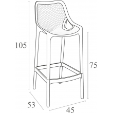 Krzesło barowe plastikowe ażurowe AIR BAR 75 szarobrązowe Siesta