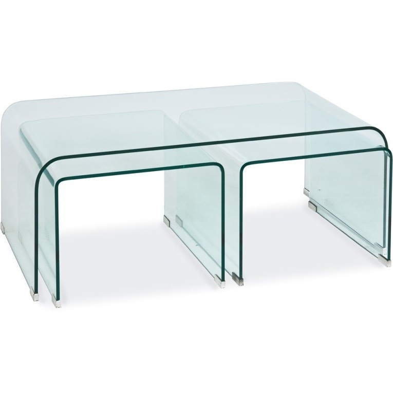 Nowoczesny Zestaw stolików szklanych Priam 120x60 przeźroczysty Signal do salonu, poczekalni lub kawiarni.