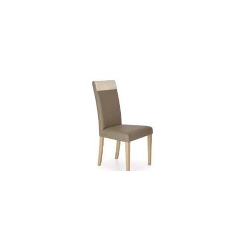 Klasyczne Krzesło z ekoskóry na drewnianych nogach NORBERT beż/dąb sonoma Halmar do kuchni, salonu i jadalni.