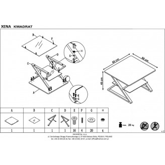 Industrialny stolik kwadratowy z półką Xena 60x60 dąb naturalny Halmar