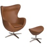 Designerski Fotel obrotowy z podnóżkiem Jajo szeroki skóra ekologicza jasno brązowa D2.Design do salonu i sypialni.