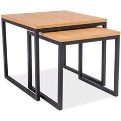 Zestaw kwadratowych stolików industrialnych Largo Duo dąb/czarny Signal do salonu i poczekalni.