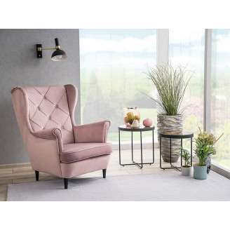 Fotel welurowy pikowany "chesterfield" Lady Velvet antyczny róż Signal