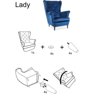 Fotel welurowy pikowany "chesterfield" Lady Velvet czarny Signal