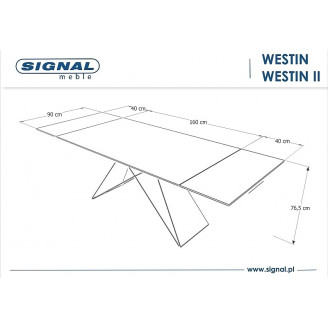 Stół rozkładany z marmurowym blatem Westin III Ceramic 160x90 biały marmur Signal