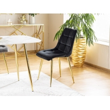 Krzesło welurowe pikowane na złotych nogach Chic Velvet Gold czarne Signal