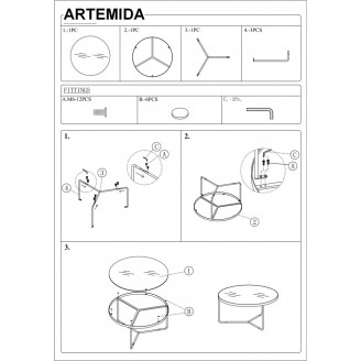 Zestaw stolików kawowych szklanych Artemida szary/czarny Signal
