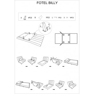 Fotel skandynawski rozkładany z poduszką Billy ciemny szary Signal