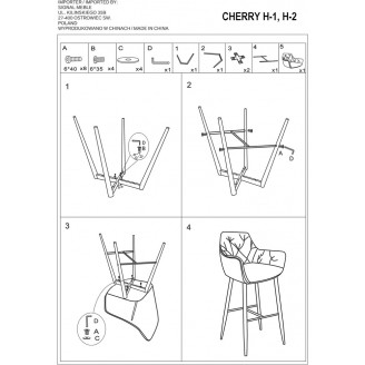 Krzesło barowe welurowe pikowane Cherry Velvet 76 szare Signal