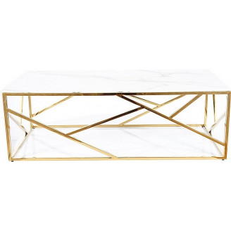 Stolik szklany glamour Escada A II 120 x60 biały efekt marmuru/złoty Signal