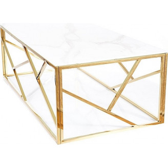 Stolik szklany glamour Escada A II 120 x60 biały efekt marmuru/złoty Signal