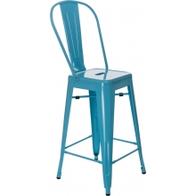 Krzesło barowe metalowe Paris Back 66 niebieskie D2.Design do kuchni, restauracji i baru.