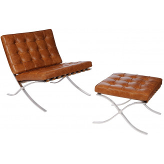 Podnóżek skórzany pikowany Barcelon Vintage jasny brąz D2.Design