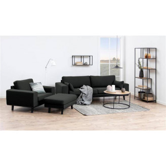 Industrialny stolik kawowy okrągły loft Seaford 80 dąb/czarny Actona do salonu i poczekalni.
