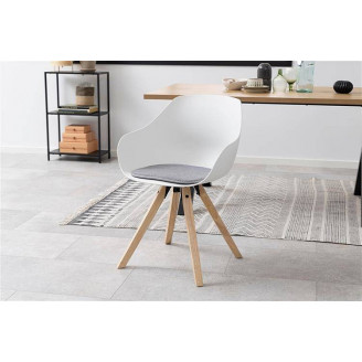 Stylowe Krzesło kubełkowe skandynawskie na drewnianych nogach Tina Wood białe D2.Design do stołu.