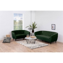 Stylowa Pikowana sofa welurowa 2 os. Ria Vic 150 zielona Actona do salonu, poczekalni i kawiarni.