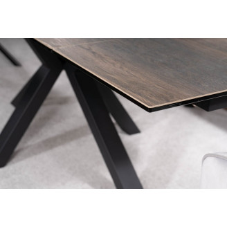 Stół rozkładany z ceramicznym blatem Colubmus 160x90cm efekt drewna/czarny mat Signal