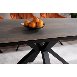 Stół rozkładany z ceramicznym blatem Colubmus 160x90cm efekt drewna/czarny mat Signal