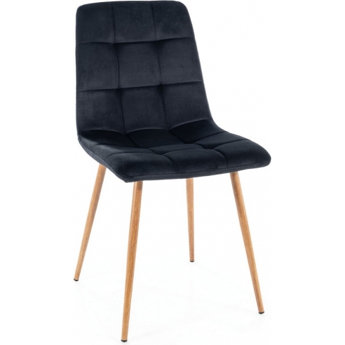 Krzesło welurowe pikowane Mila D Velvet czarny/dąb Signal