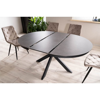 Stół okrągły rozkładany Porto Ceramic 120cm szary efekt marmuru/czarny mat Signal