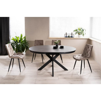 Stół okrągły rozkładany Porto Ceramic 120cm szary efekt marmuru/czarny mat Signal