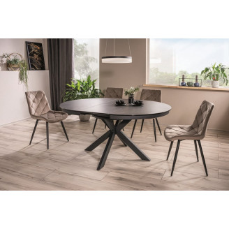 Stół okrągły rozkładany Porto Ceramic 120cm szary efekt marmuru/czarny mat Signal