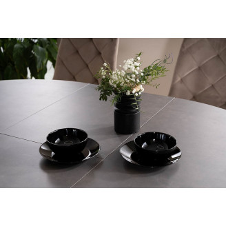 Stół okrągły rozkładany Porto Ceramic 120cm szary efekt marmuru/czarny mat Signal