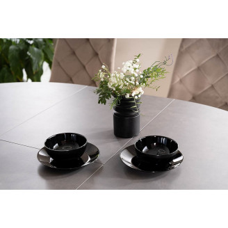 Stół okrągły rozkładany Porto Ceramic 120cm szary efekt marmuru/czarny mat Signal